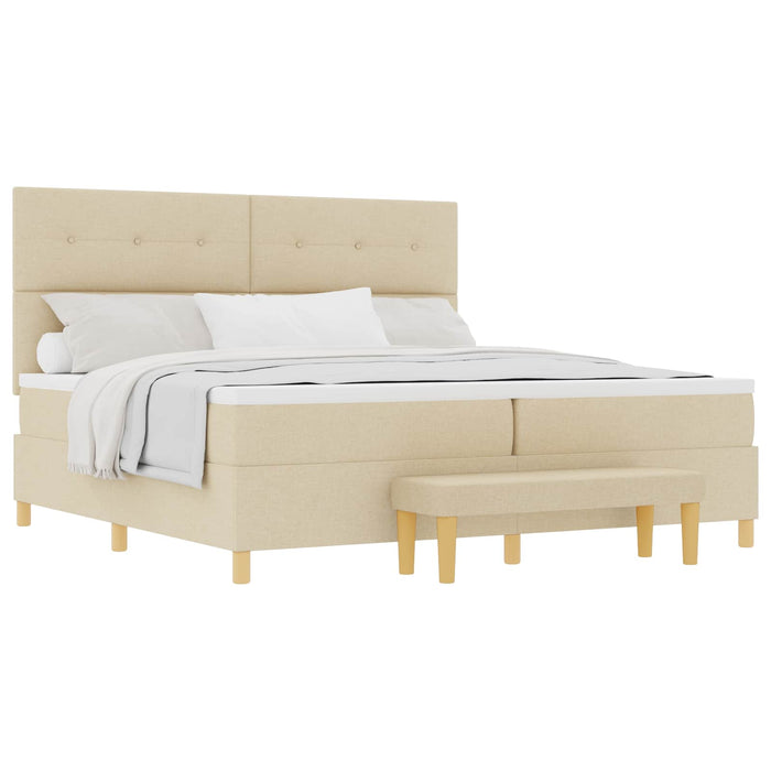 Pat cu arcuri cu saltea cu headboard Crem 200 x 200 cm țesătură - WALTI WALTI