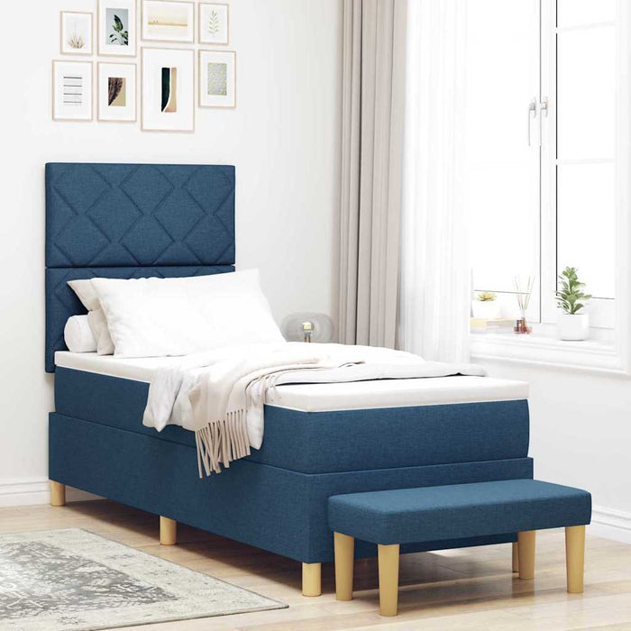 Pat cu arcuri cu headboard albastru 200 x 80 cm țesătură WALTI