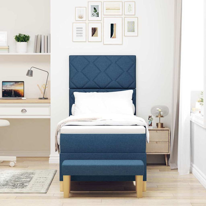 Pat cu arcuri cu headboard albastru 200 x 80 cm țesătură WALTI