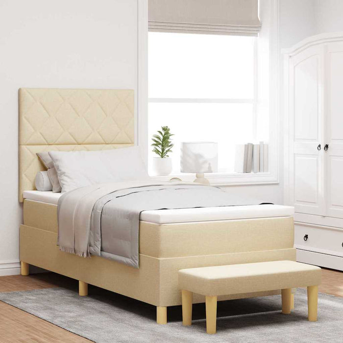 Pat cu arcuri cu pernă cu headboard Crem 190 x 90 cm țesătură WALTI