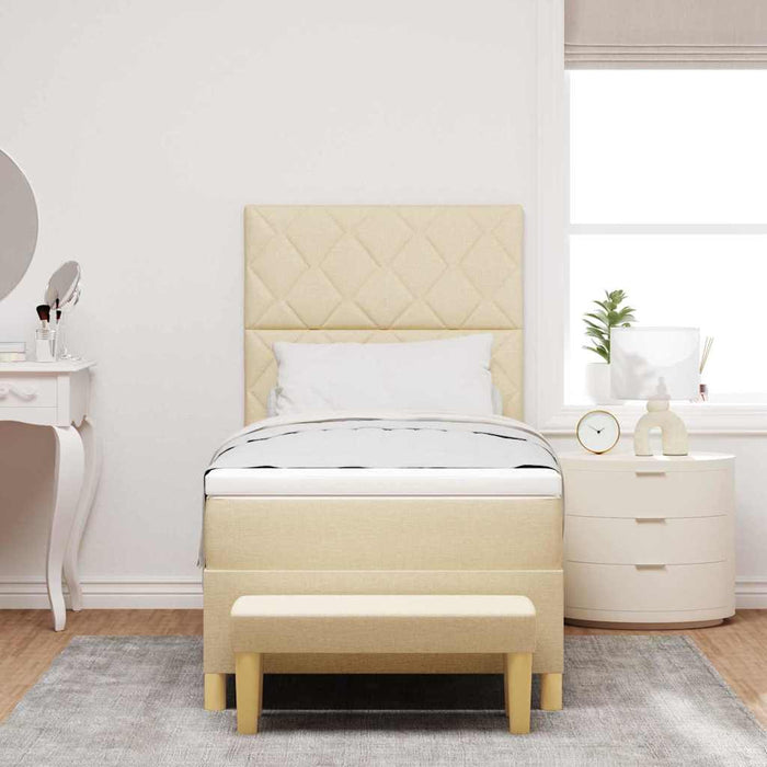 Pat cu arcuri cu pernă cu headboard Crem 190 x 90 cm țesătură WALTI