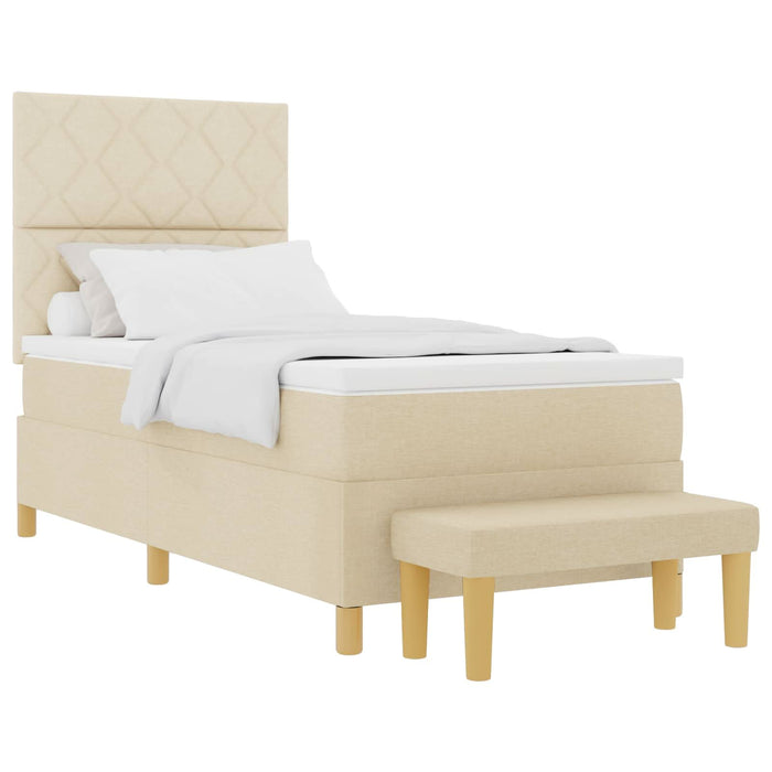 Pat cu arcuri cu pernă cu headboard Crem 190 x 90 cm țesătură WALTI