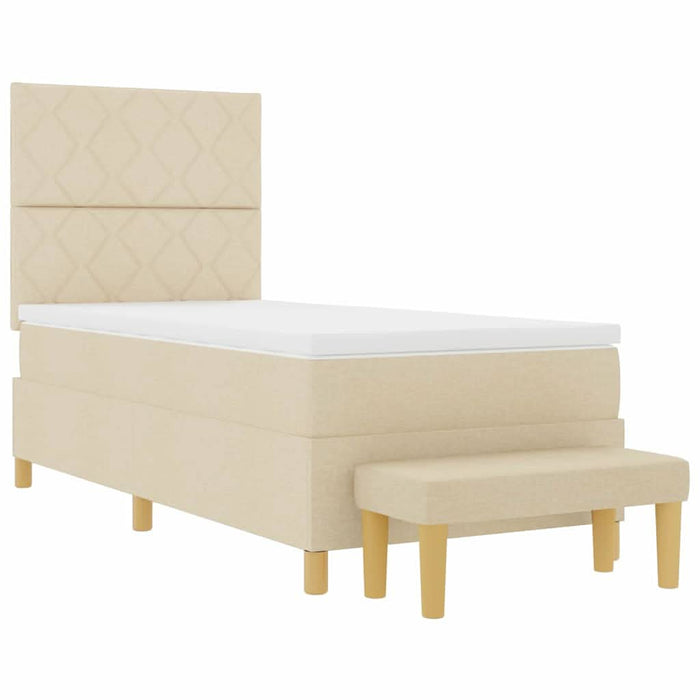 Pat cu arcuri cu pernă cu headboard Crem 190 x 90 cm țesătură WALTI