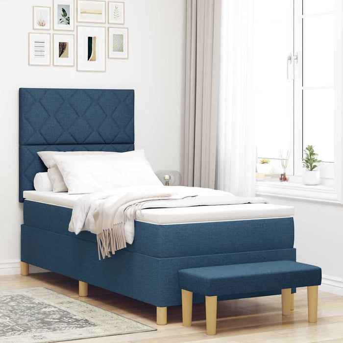 Pat cu arcuri cu headboard albastru 190 x 90 cm țesătură WALTI