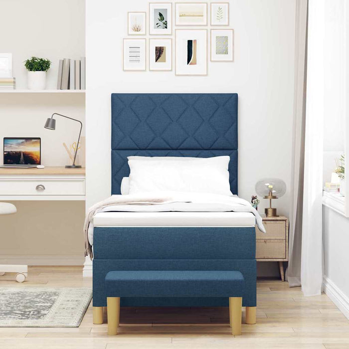 Pat cu arcuri cu headboard albastru 190 x 90 cm țesătură WALTI
