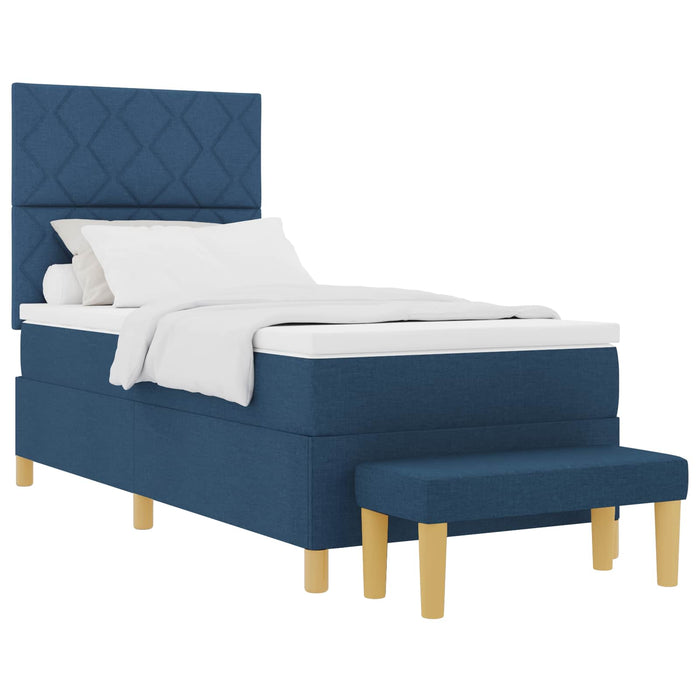 Pat cu arcuri cu headboard albastru 190 x 90 cm țesătură WALTI
