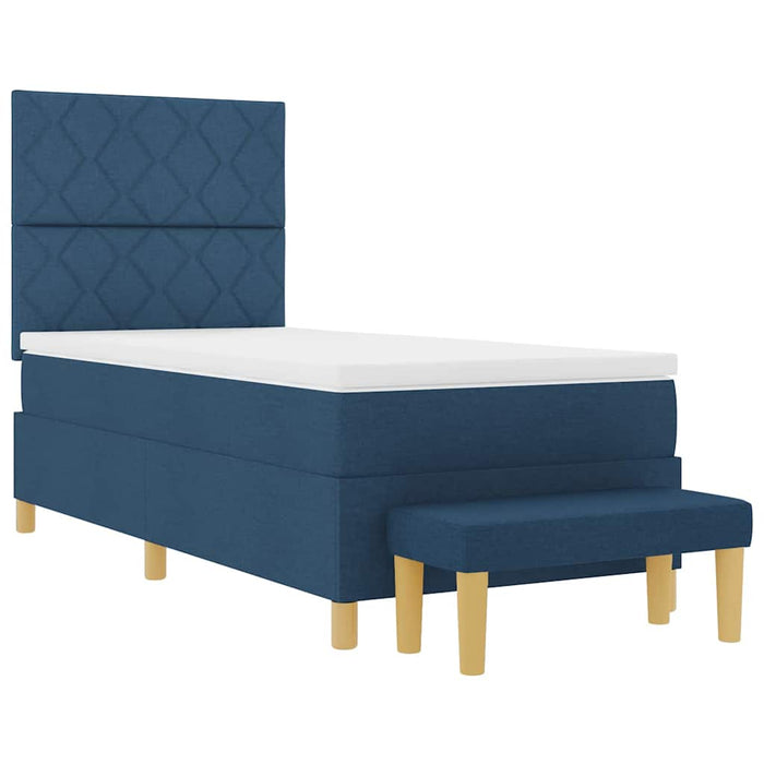 Pat cu arcuri cu headboard albastru 190 x 90 cm țesătură WALTI