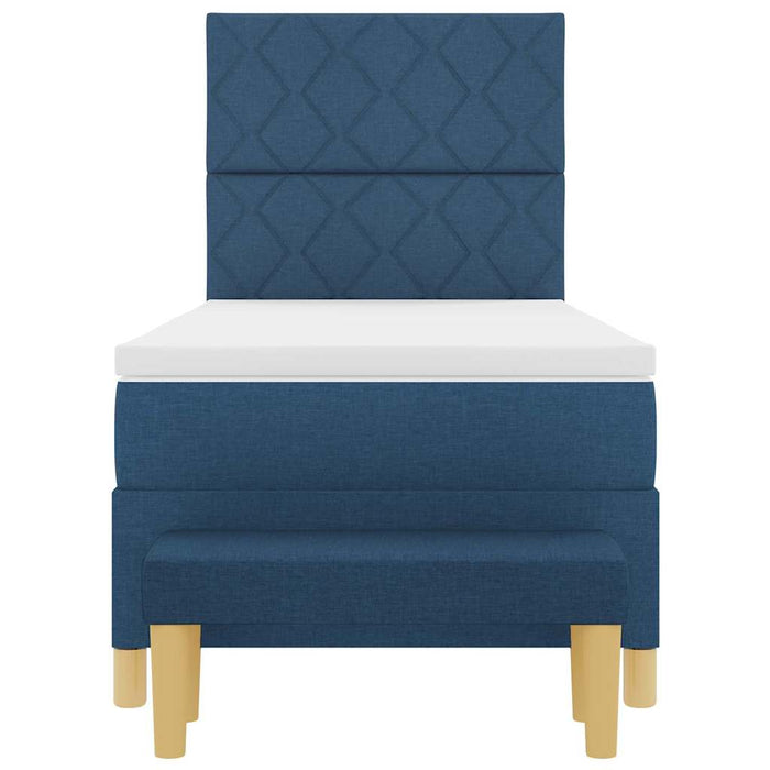 Pat cu arcuri cu headboard albastru 190 x 90 cm țesătură WALTI