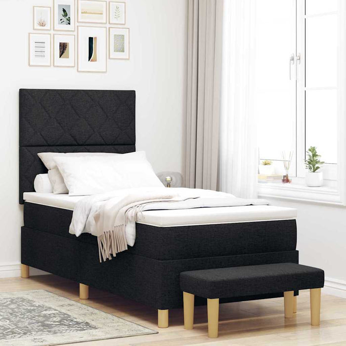 Pat cu arcuri cu pernă cu headboard Negru 200 x 90 cm țesătură WALTI