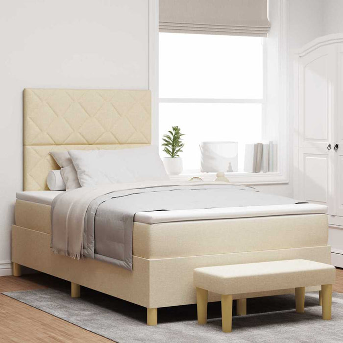Pat cu arcuri cu saltea cu headboard Crem 120 x 200 cm țesătură - WALTI WALTI