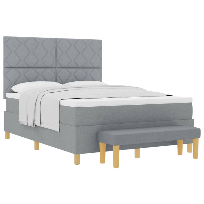 Pat cu arcuri cu headboard Gri deschis 190 x 140 cm țesătură - WALTI WALTI