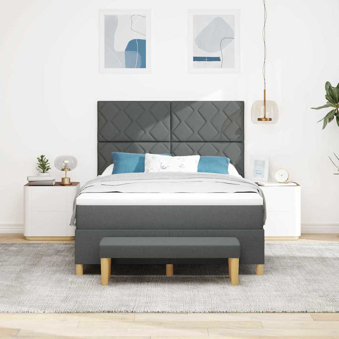 Pat cu arcuri cu headboard Gri închis 190 x 140 cm țesătură WALTI