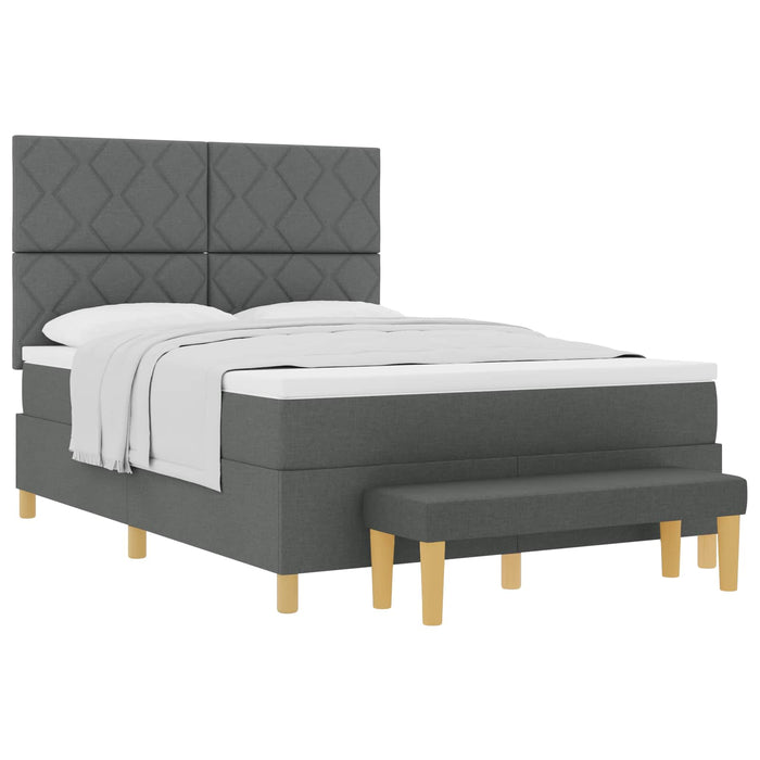 Pat cu arcuri cu headboard Gri închis 190 x 140 cm țesătură WALTI