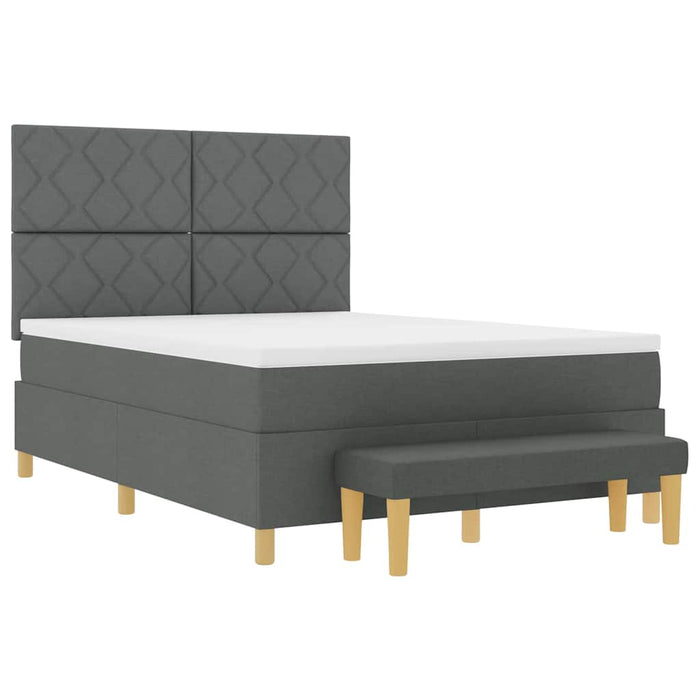 Pat cu arcuri cu headboard Gri închis 190 x 140 cm țesătură WALTI