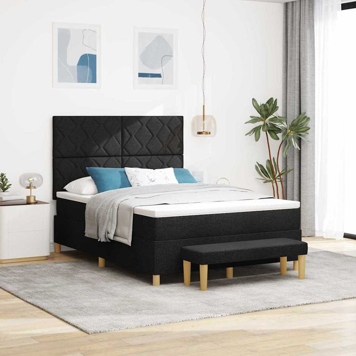 Pat cu arcuri cu pernă cu headboard Negru 190 x 140 cm țesătură WALTI