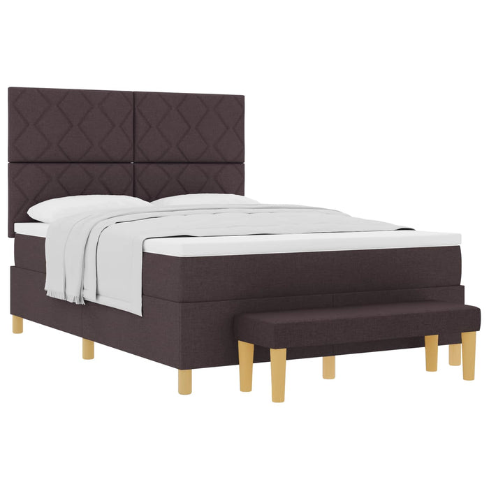 Pat cu arcuri cu headboard Maro închis 190 x 140 cm țesătură WALTI