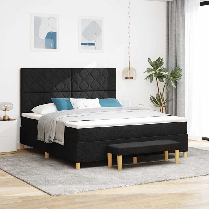 Pat cu arcuri cu headboard Negru 200 x 180 cm țesătură WALTI