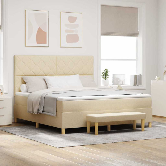 Pat cu arcuri cu pernă cu headboard Crem 200 x 180 cm țesătură WALTI