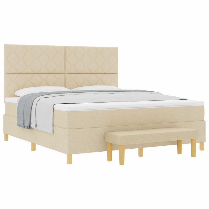 Pat cu arcuri cu pernă cu headboard Crem 200 x 180 cm țesătură WALTI