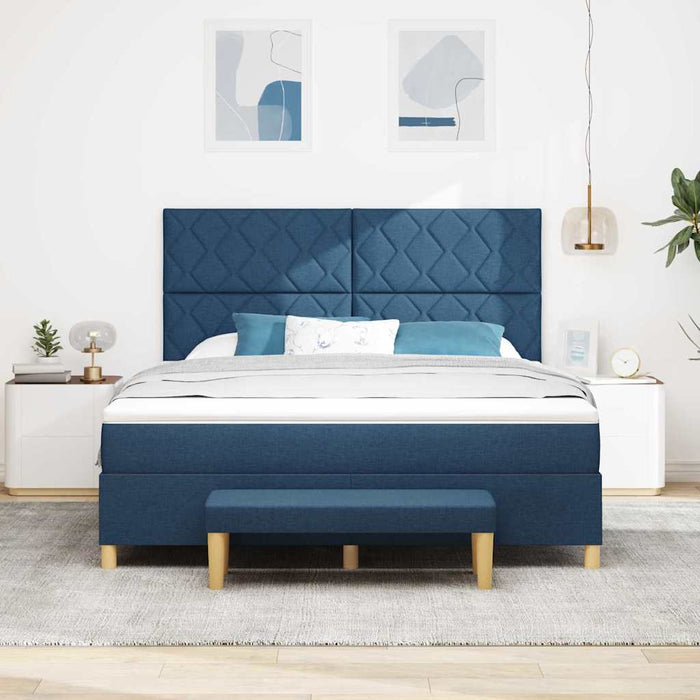 Pat cu arcuri cu headboard albastru 200 x 180 cm țesătură - WALTI WALTI