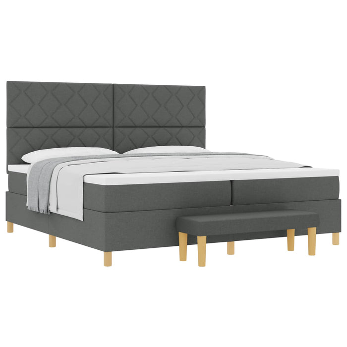 Pat cu arcuri cu headboard Gri închis 200 x 200 cm țesătură - WALTI WALTI