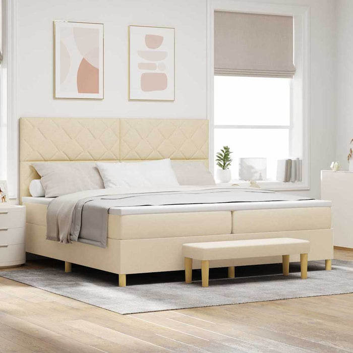 Pat cu arcuri cu saltea cu headboard Crem 200 x 200 cm țesătură - WALTI WALTI