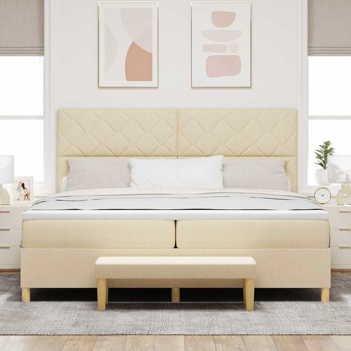 Pat cu arcuri cu saltea cu headboard Crem 200 x 200 cm țesătură - WALTI WALTI