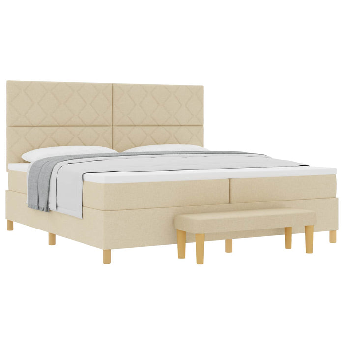 Pat cu arcuri cu saltea cu headboard Crem 200 x 200 cm țesătură - WALTI WALTI