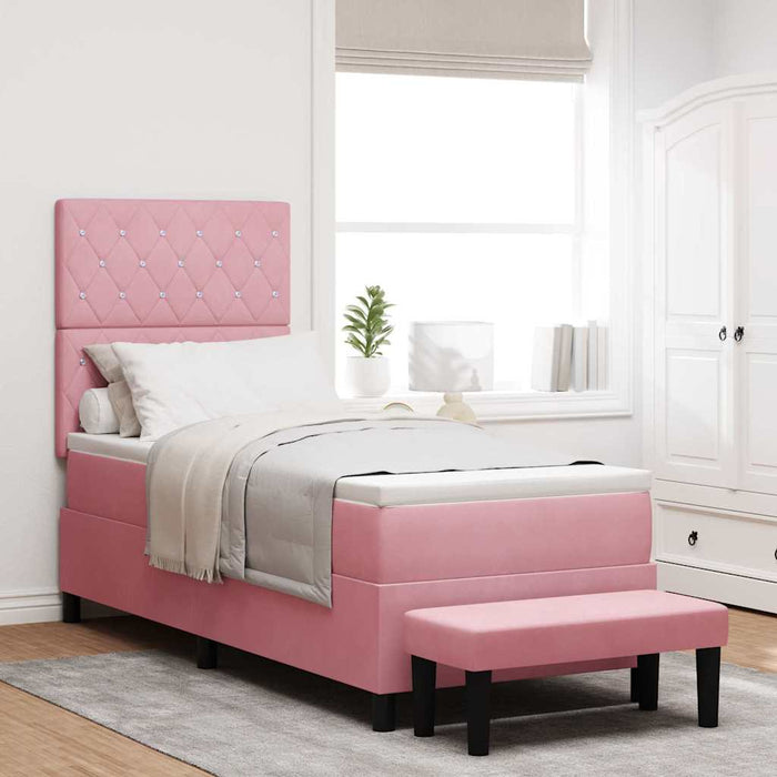 Pat cu arcuri cu headboard Roz 200 x 80 cm Catifea WALTI