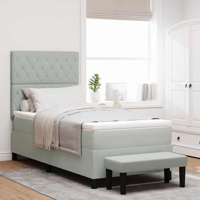 Pat cu arcuri cu headboard Gri deschis 190 x 90 cm Catifea WALTI