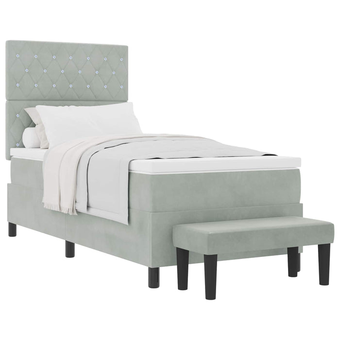 Pat cu arcuri cu headboard Gri deschis 190 x 90 cm Catifea WALTI