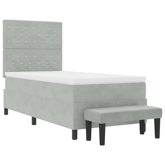 Pat cu arcuri cu headboard Gri deschis 190 x 90 cm Catifea WALTI