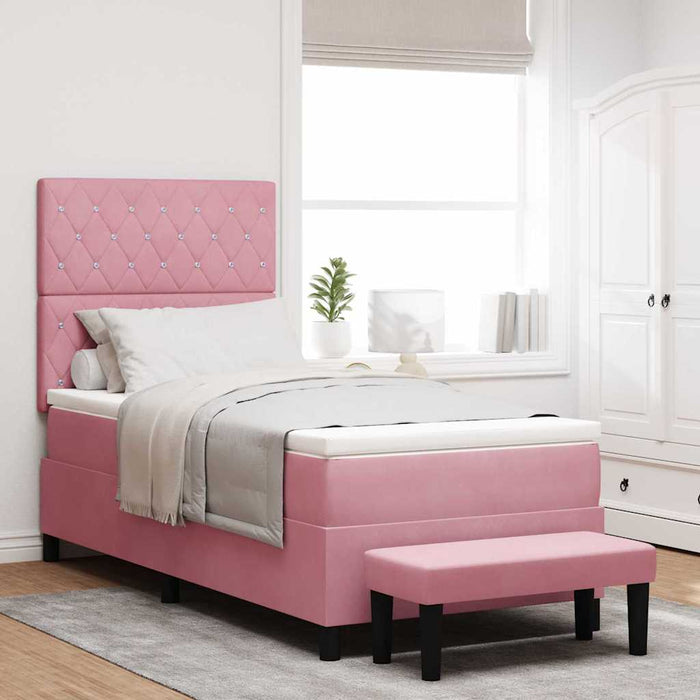 Pat cu arcuri cu saltea cu headboard Roz 90 x 190 cm Catifea - WALTI WALTI