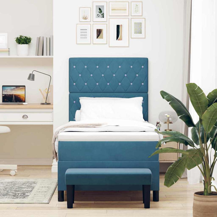 Pat cu arcuri cu headboard Albastru închis 200 x 100 cm Catifea - WALTI WALTI