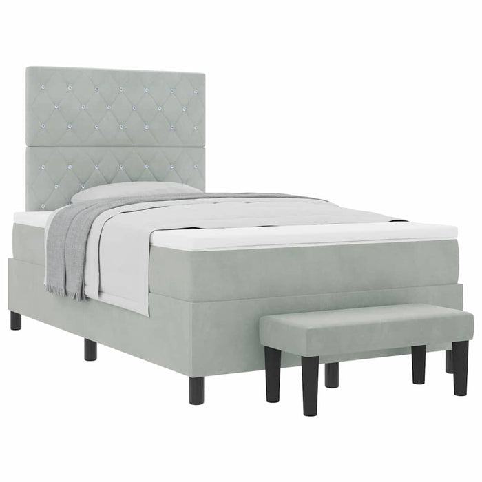 Pat cu arcuri cu saltea Gri deschis 120 x 190 cm Catifea - WALTI WALTI