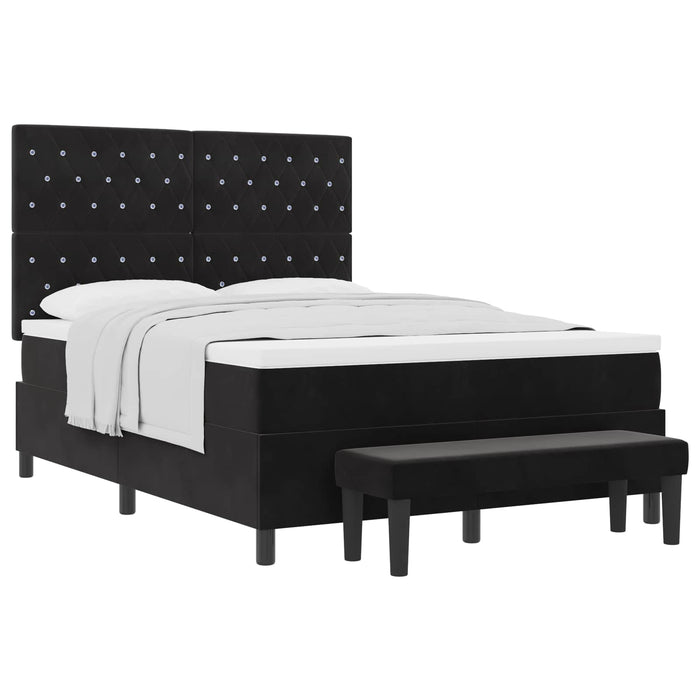 Pat cu arcuri cu headboard Negru 190 x 140 cm Catifea - WALTI WALTI