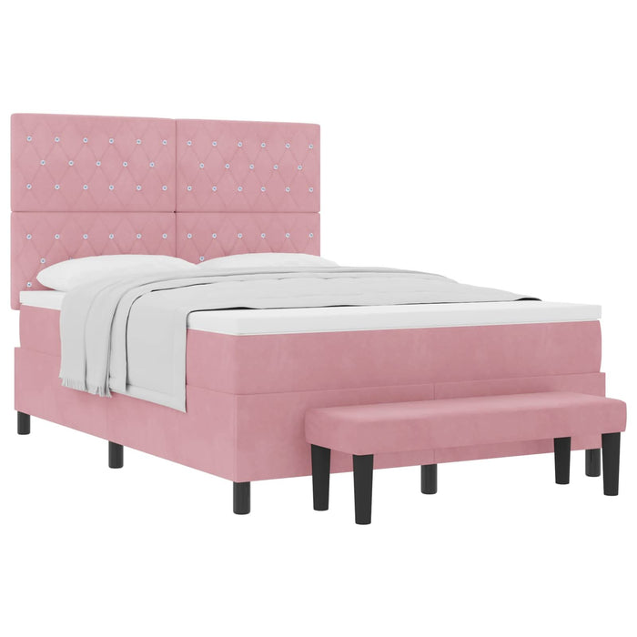 Pat cu arcuri cu headboard Roz 190 x 140 cm Catifea WALTI