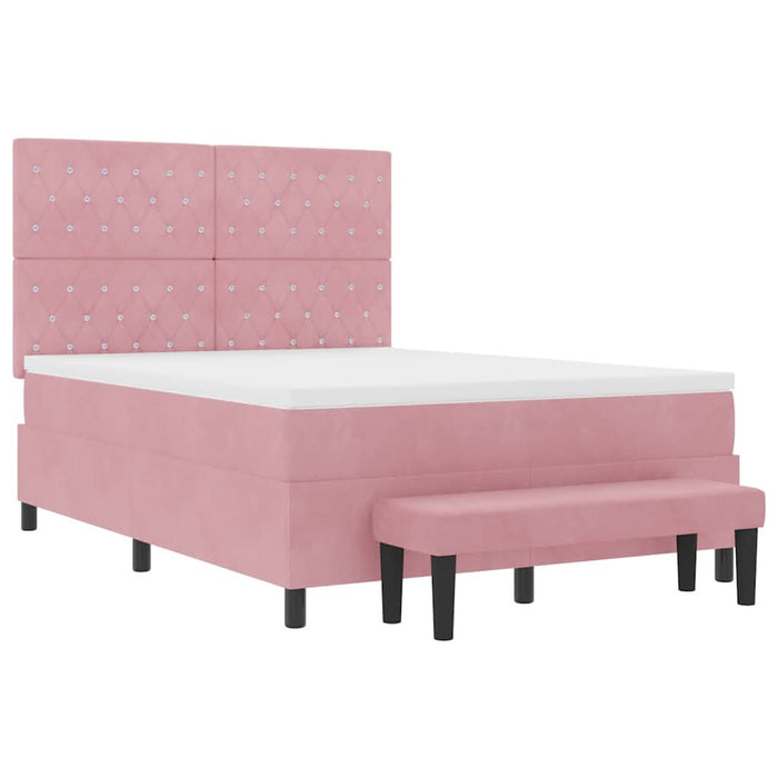 Pat cu arcuri cu headboard Roz 190 x 140 cm Catifea WALTI