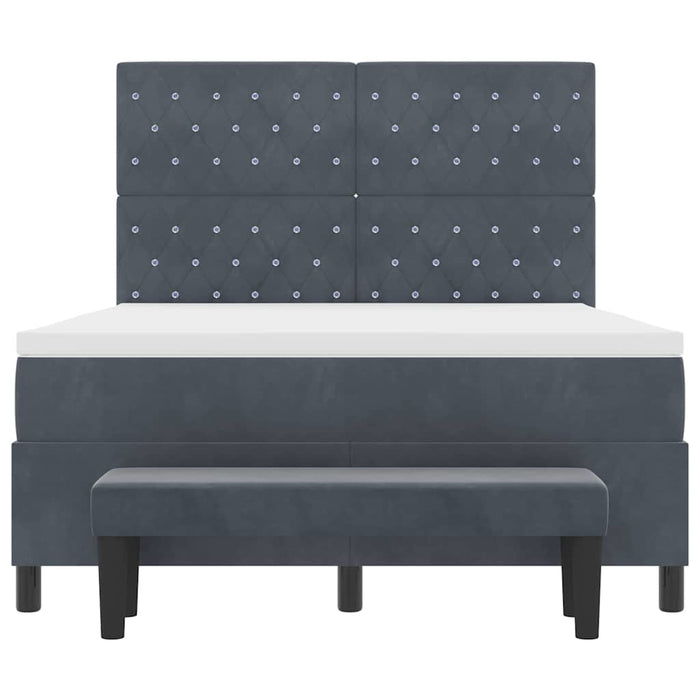 Pat cu arcuri cu headboard Gri închis 200 x 140 cm Catifea WALTI