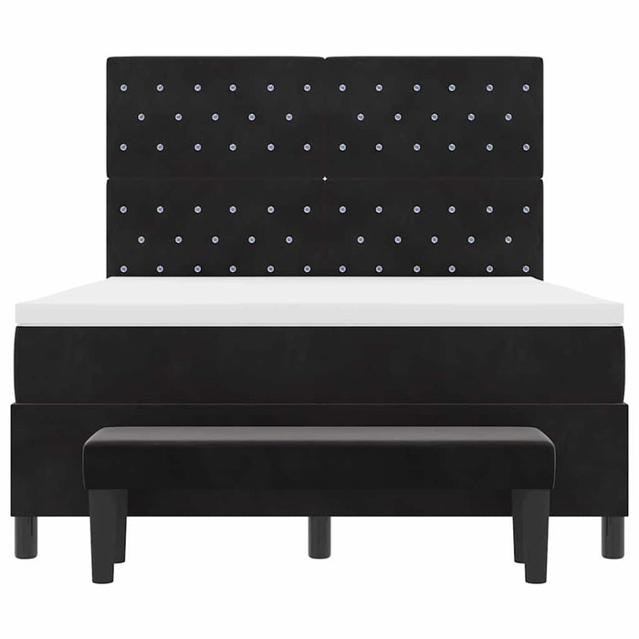 Pat cu arcuri cu headboard Negru 200 x 140 cm Catifea WALTI