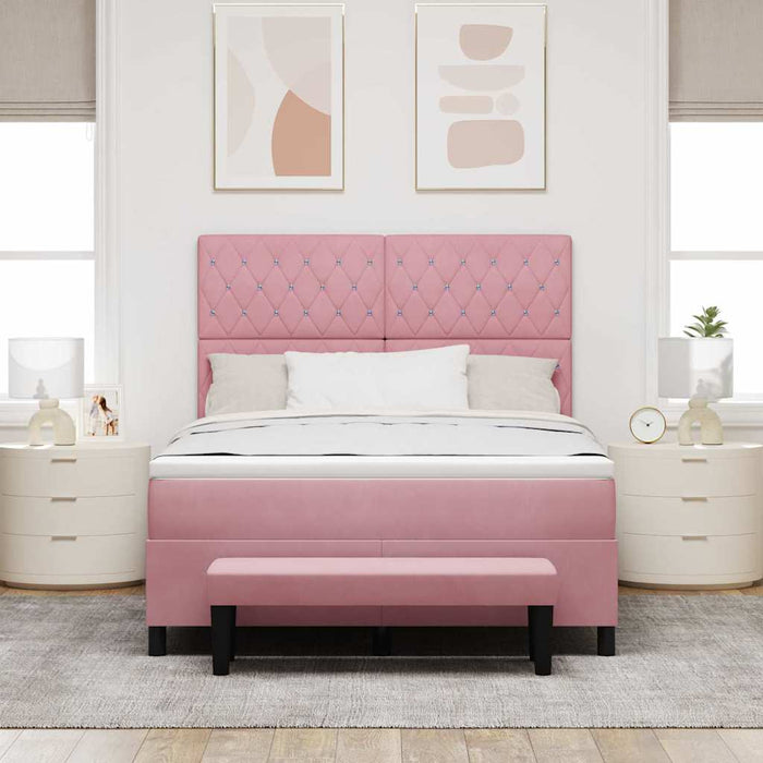 Pat cu arcuri cu headboard Roz 200 x 140 cm Catifea WALTI