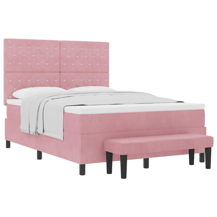 Pat cu arcuri cu headboard Roz 200 x 140 cm Catifea WALTI