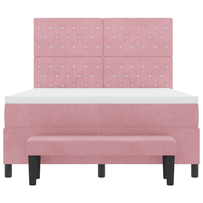 Pat cu arcuri cu headboard Roz 200 x 140 cm Catifea WALTI