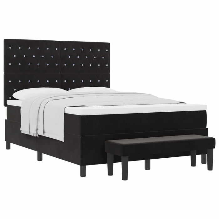 Pat cu arcuri cu headboard Negru 200 x 160 cm Catifea WALTI