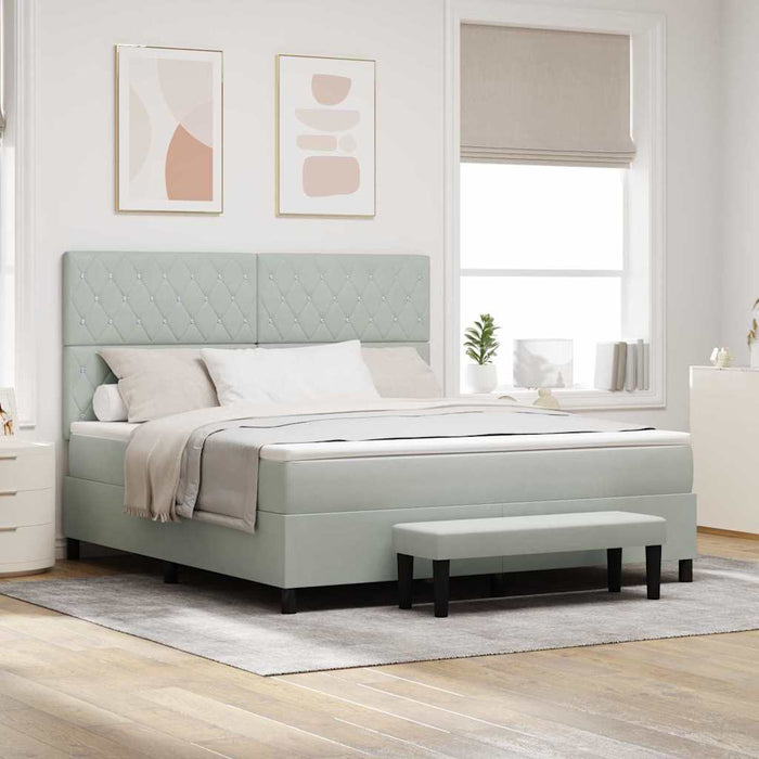 Pat cu arcuri cu headboard Gri deschis 200 x 180 cm Catifea - WALTI WALTI