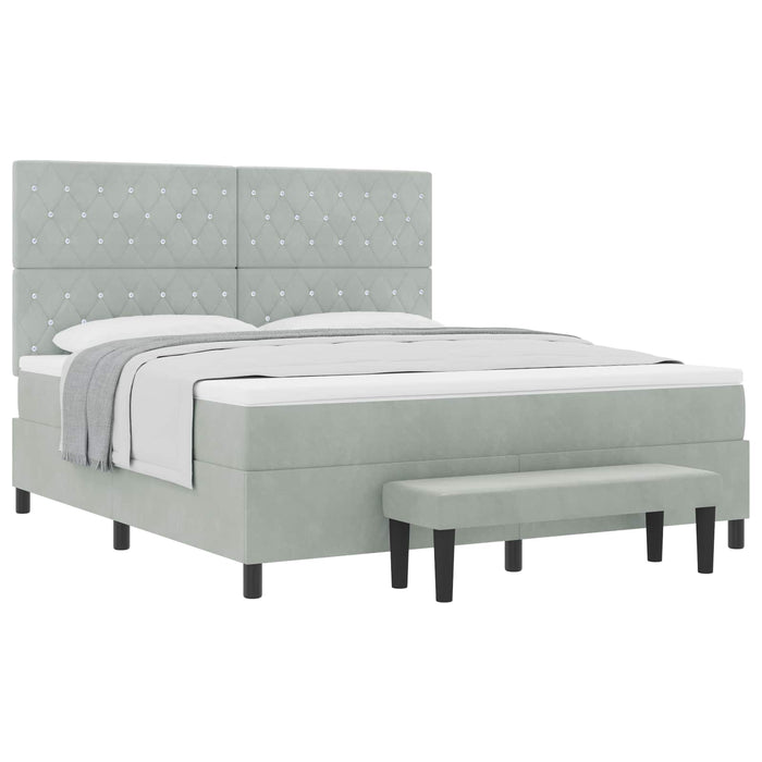 Pat cu arcuri cu headboard Gri deschis 200 x 180 cm Catifea - WALTI WALTI