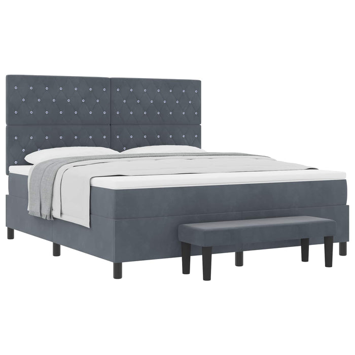 Pat cu arcuri cu headboard Gri închis 200 x 180 cm Catifea WALTI