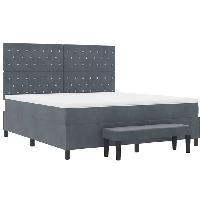 Pat cu arcuri cu headboard Gri închis 200 x 180 cm Catifea WALTI