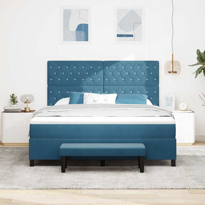 Pat cu arcuri cu headboard Albastru închis 200 x 180 cm Catifea WALTI