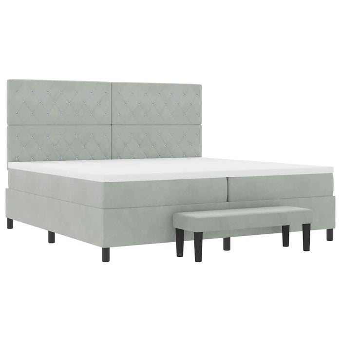 Pat cu arcuri cu saltea Gri deschis 200 x 200 cm Catifea - WALTI WALTI